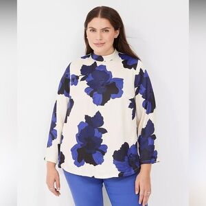 Lane Bryant Satin Floral Long-Sleeve Mock-Neck Top Sz 16 New with Tags